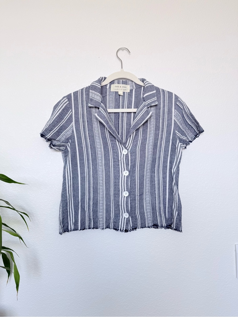 cloth & stone Navy and White Striped Short-Sleeve Button Shirt